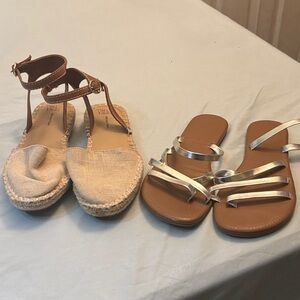 Time and Tru Tan espadrilles and Silver sandals
